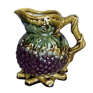 Majolica Reproduction Grapevine Pitcher 8"x8" Vase 1996 Italian Artisans Artsy